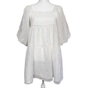 Nasty‎ Gal White Babydoll Mini Dress Puff Sleeve Gold Stars US 0 XS